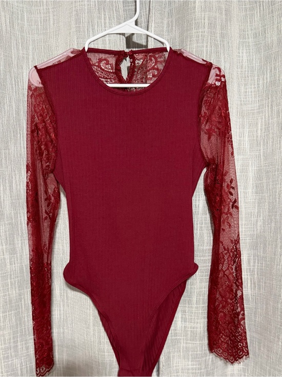 SHEIN Tops - Burgundy Bodysuit With Lace Out Back Size Large
